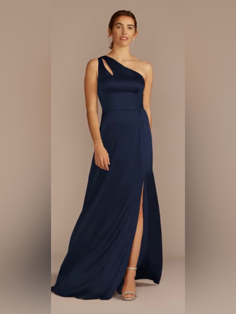 David’s Bridal - One-Shoulder WINE color Charmeuse Satin Evening Gown